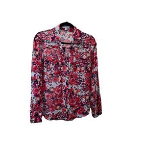Express The Portofino Shirt Pink Floral Button Up Roll Tab Top Womens Size S